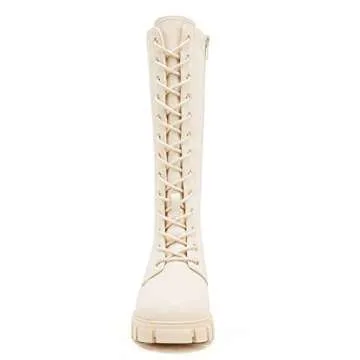 Stylish TINSTREE Women’s Knee High Platform Boots, Cream, 8.5