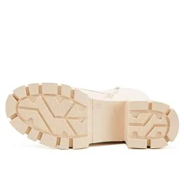 Stylish TINSTREE Women’s Knee High Platform Boots, Cream, 8.5