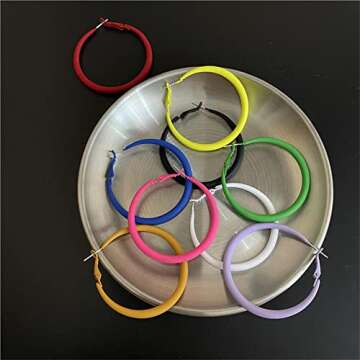 Colorful Matte Hoop Earrings - Retro Neon 80s Style for Women