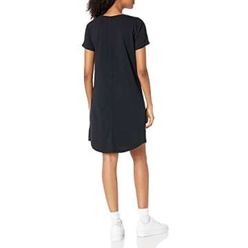 Amazon Essentials Women's Lived-in Cotton Relaxed-fit Roll-Sleeve Crewneck T-Shirt Dress (Previously Daily Ritual), Black, Large