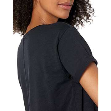 Amazon Essentials Women's Lived-in Cotton Relaxed-fit Roll-Sleeve Crewneck T-Shirt Dress (Previously Daily Ritual), Black, Large