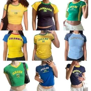 Vintage Graphic Crop Tops for Women Brazil Y2K Tee