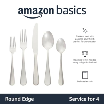 Amazon Basics Stainless Steel Silverware Set for 4
