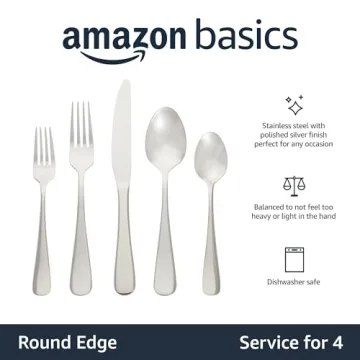 Amazon Basics Stainless Steel Silverware Set for 4