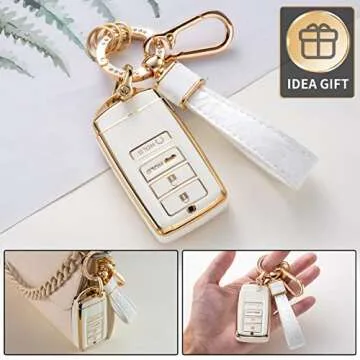 CACARLIKE for Acura Key Fob Cover with Acura Keychain, Car Key Fob Case Compatible with Acura CDX RDX RLX NSX TLX TLX-L Smart Key Protector Holder
