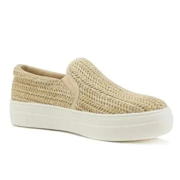 Soda TOPSHOE ave- Hike Platform Slip- On Sneaker w/Cushion Foam (Raffia, 7.5)