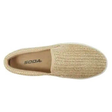 Soda TOPSHOE ave- Hike Platform Slip- On Sneaker w/Cushion Foam (Raffia, 7.5)
