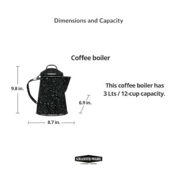 Granite Ware 3 Qt Coffee Boiler. Enameled Steel 12 cups capacity. Perfect for camping, Heat Coffee, Tea and Water directly on stove or fire.