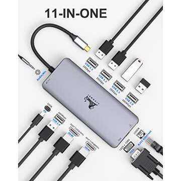 LIONWEI 11 in 1 USB C Docking Station Dual Monitor, Dual 4K HDMI, 3 * 10Gbps USB 3.1, PD, VGA, Ether...