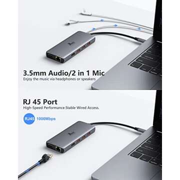 LIONWEI 11 in 1 USB C Docking Station Dual Monitor, Dual 4K HDMI, 3 * 10Gbps USB 3.1, PD, VGA, Ethernet, Audio/Mic USB C Hub for Dell/Surface/HP/Lenovo Laptops