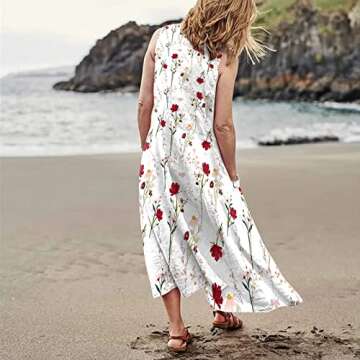 XSSFCC Spring Dresses for Women 2023 Summer Clothes Loose Bohemian Floral Print Dress with Pockets Long Maxi Sleeveless Summer Beach Swing Dress Plus Size Dresses for Women Party White 2XL