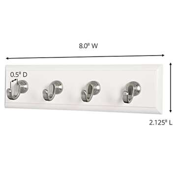 Command Key Rail, Holds up to 2 lb, 8-inch Rail with 4 Key Hooks and 6 Command Strips, Quartz, Removable Key Hooks for Entryway or Hallway, Hang Keys, Hats, Dog Leashes, and Accessories