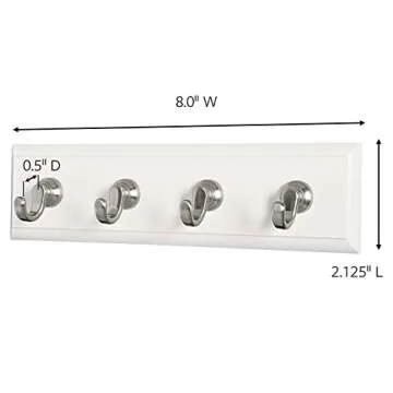 Command Key Rail, Holds up to 2 lb, 8-inch Rail with 4 Key Hooks and 6 Command Strips, Quartz, Removable Key Hooks for Entryway or Hallway, Hang Keys, Hats, Dog Leashes, and Accessories