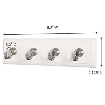 Command Key Rail, Holds up to 2 lb, 8-inch Rail with 4 Key Hooks and 6 Command Strips, Quartz, Removable Key Hooks for Entryway or Hallway, Hang Keys, Hats, Dog Leashes, and Accessories