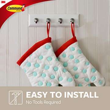 Command Key Rail, Holds up to 2 lb, 8-inch Rail with 4 Key Hooks and 6 Command Strips, Quartz, Removable Key Hooks for Entryway or Hallway, Hang Keys, Hats, Dog Leashes, and Accessories