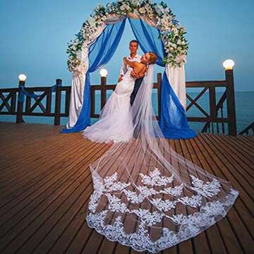 Qivange Wedding Bridal Veil with Comb 1 Tier White Ivory Cathedral Veil Lace Applique Edge 3M Long Bridal Veil, White