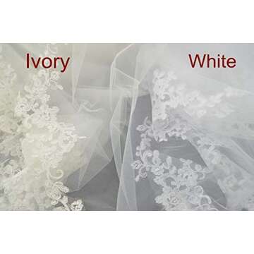 Qivange Wedding Bridal Veil with Comb 1 Tier White Ivory Cathedral Veil Lace Applique Edge 3M Long Bridal Veil, White