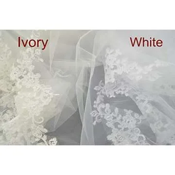 Qivange Wedding Bridal Veil with Comb 1 Tier White Ivory Cathedral Veil Lace Applique Edge 3M Long Bridal Veil, White