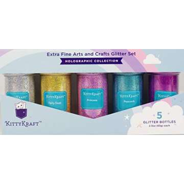 KittyKraft 5 Piece Extra Fine Glitter Set (Holographic Collection)- Includes Silver, Gold, Pink, Blu...