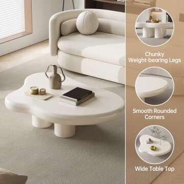 Guyii Cloud Coffee Table, Cute Coffee Table, Upgraded White Modern Tea Table, Irregular Indoor End Table for Living Room, Free Shape Coffee Table with 4 Legs, 46.06 Inches