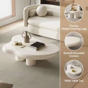 Guyii Cloud Coffee Table, Cute Coffee Table, Upgraded White Modern Tea Table, Irregular Indoor End Table for Living Room, Free Shape Coffee Table with 4 Legs, 46.06 Inches