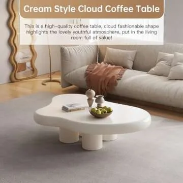 Guyii Cloud Coffee Table, Cute Coffee Table, Upgraded White Modern Tea Table, Irregular Indoor End Table for Living Room, Free Shape Coffee Table with 4 Legs, 46.06 Inches