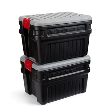 Rubbermaid ActionPacker 24 Gal Lockable Storage Box Pack of 2, Outdoor, Industrial, Rugged, Grey and...