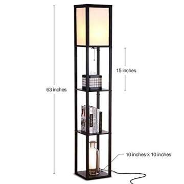 Brightech Maxwell - Modern Shelf Floor Lamp with Shade and LED Bulb Corner Display Lamps Shelves for Living Room, Bedroom Office Black