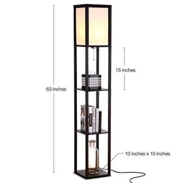 Brightech Maxwell - Modern Shelf Floor Lamp with Shade and LED Bulb Corner Display Lamps Shelves for Living Room, Bedroom Office Black