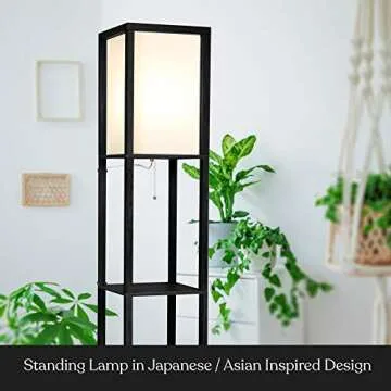 Brightech Maxwell - Modern Shelf Floor Lamp with Shade and LED Bulb Corner Display Lamps Shelves for Living Room, Bedroom Office Black