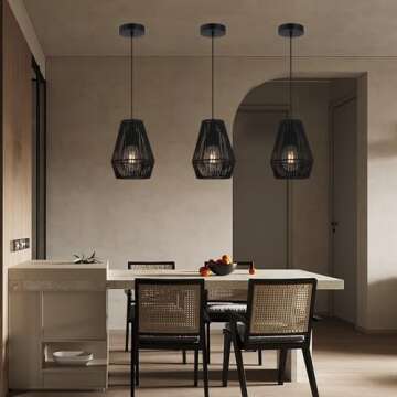 LamQee Rattan Pendant Lights Kitchen Island Woven Boho Pendant Lighting Fixture Wide Rattan Hanging ...
