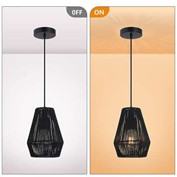 LamQee Rattan Pendant Lights Kitchen Island Woven Boho Pendant Lighting Fixture Wide Rattan Hanging Lamp Over Island Wicker Rattan Chandelier for Living Dining Room 7.08 inch Diameter