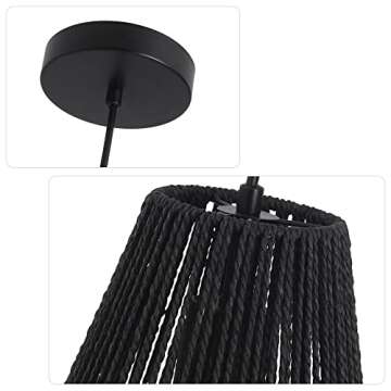 LamQee Rattan Pendant Lights Kitchen Island Woven Boho Pendant Lighting Fixture Wide Rattan Hanging Lamp Over Island Wicker Rattan Chandelier for Living Dining Room 7.08 inch Diameter