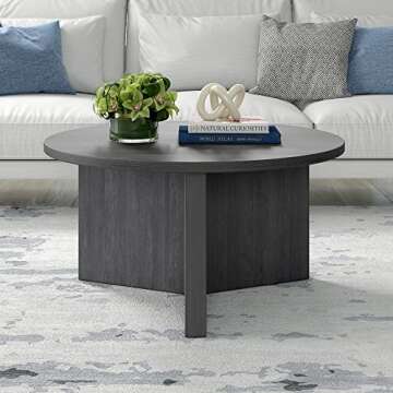 Henn&Hart Anders 32" Wide Round Coffee Table in Charcoal Gray, Modern Coffee Tables for Living Room,...