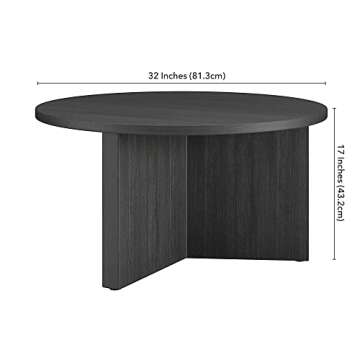 Henn&Hart Anders 32" Wide Round Coffee Table in Charcoal Gray, Modern Coffee Tables for Living Room, Studio Apartment Essentials