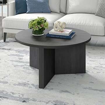 Henn&Hart Anders 32" Wide Round Coffee Table in Charcoal Gray, Modern Coffee Tables for Living Room, Studio Apartment Essentials