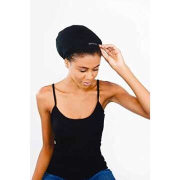 Grace Eleyae Satin Lined Sleep Cap Slap Silky Sleeping Stylish Beanie Hat Premium Quality Head Cover for Curly Hair Women Soft & Smooth, Black