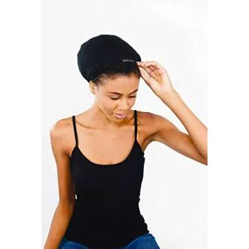 Grace Eleyae Satin Lined Sleep Cap Slap Silky Sleeping Stylish Beanie Hat Premium Quality Head Cover for Curly Hair Women Soft & Smooth, Black