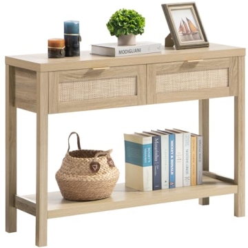 SICOTAS Rattan Console Table for Entryway - Boho Entryway Table with Storage and Drawers, Wood Small...