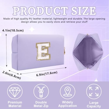 Personalized Initial Letter Patch Makeup Bag for Women and Girls