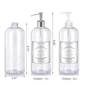 Refillable 32oz Dispenser Plastic Bottle 2pack with Steel Pumps, 1 Liter Crystal Clear Multi-Use Emp...