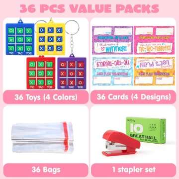 JOYIN 36 Pcs Valentine's Day Gift Cards with Tic-Tac-Toe Keychain, Valentines Days Keychains for Party Favor, Classroom Exchange Prizes for Kids, Party Greeting Cards