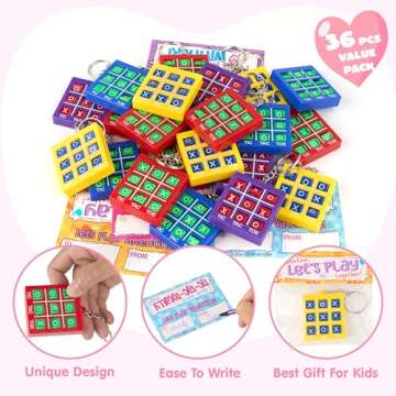 JOYIN 36 Pcs Valentine's Day Gift Cards with Tic-Tac-Toe Keychain, Valentines Days Keychains for Party Favor, Classroom Exchange Prizes for Kids, Party Greeting Cards