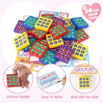 JOYIN 36 Pcs Valentine's Day Gift Cards with Tic-Tac-Toe Keychain, Valentines Days Keychains for Party Favor, Classroom Exchange Prizes for Kids, Party Greeting Cards