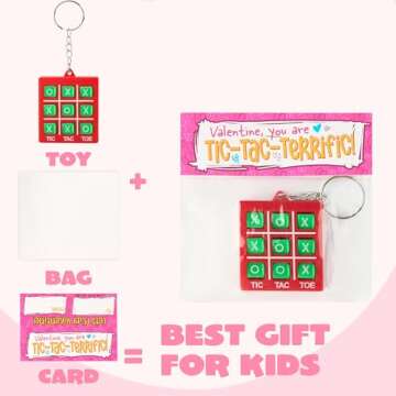 JOYIN 36 Pcs Valentine's Day Gift Cards with Tic-Tac-Toe Keychain, Valentines Days Keychains for Party Favor, Classroom Exchange Prizes for Kids, Party Greeting Cards
