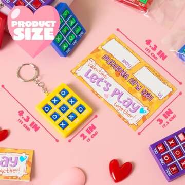 JOYIN 36 Pcs Valentine's Day Gift Cards with Tic-Tac-Toe Keychain, Valentines Days Keychains for Party Favor, Classroom Exchange Prizes for Kids, Party Greeting Cards