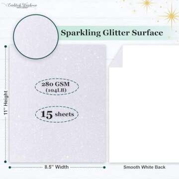 Cardstock Warehouse Diamond Print White Glitter Cardstock Paper – 15 Sheets, 8.5 x 11" - 104 lb/28...