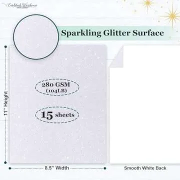 Cardstock Warehouse Diamond Print White Glitter Cardstock Paper – 15 Sheets, 8.5 x 11" - 104 lb/28...