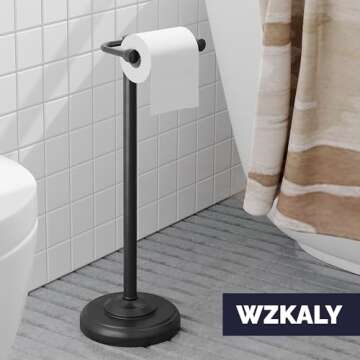 WZKALY Toilet Paper Holder Stand, Matte Black Toilet Paper Holder Free Standing, Post Pivoting Desig...