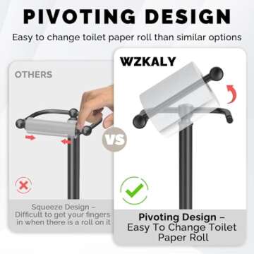 WZKALY Toilet Paper Holder Stand, Matte Black Toilet Paper Holder Free Standing, Post Pivoting Design & Stable Weighted Base SUS304 Stainless Steel for Bathroom(Mega Roll)